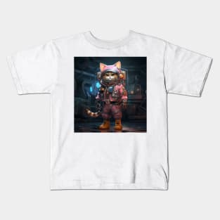 Cosmic Cat in Cyberpunk Spacesuit: Cool Futuristic Realistic Painting Kids T-Shirt